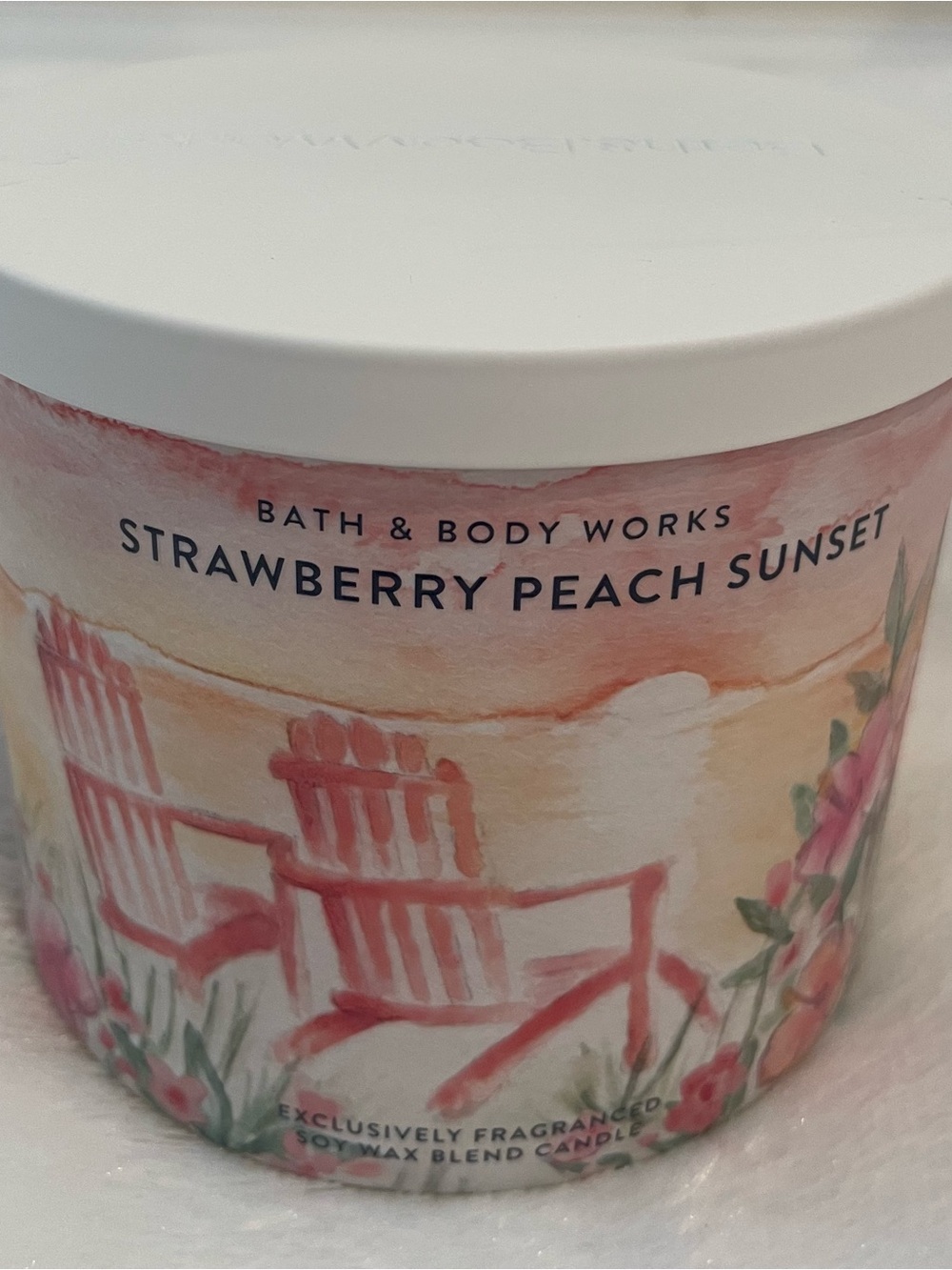 Bath & Body Works Strawberry Peach Sunset Candle - Pink, Peach, White